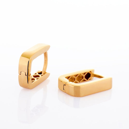 14K Gold Paper Clip Huggie Hoop Earrings