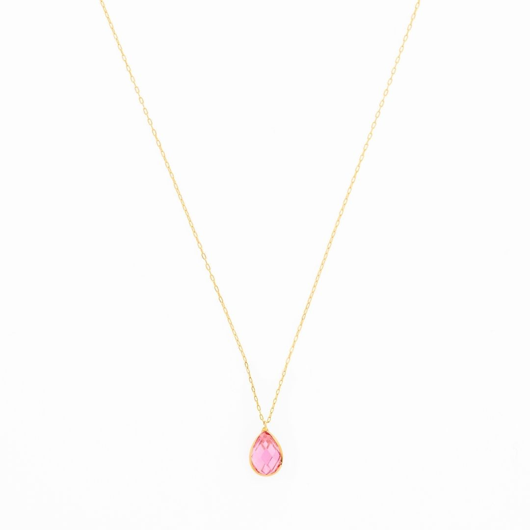 14K Gold Pink Gem Necklace