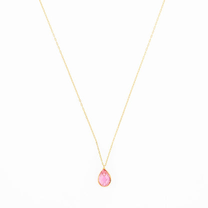 14K Gold Pink Gem Necklace