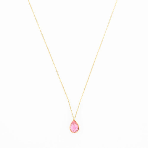 14K Gold Pink Gem Necklace