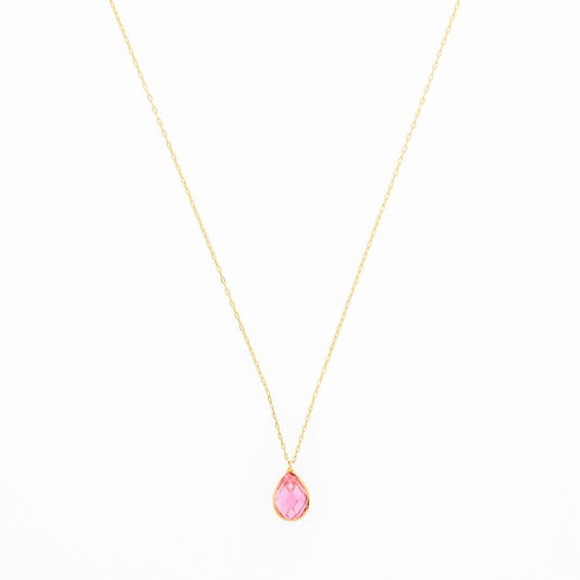 14K Gold Pink Gem Necklace