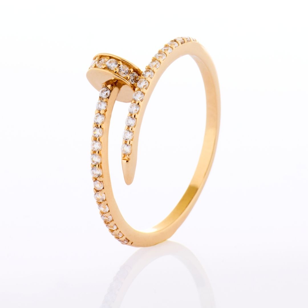 14K Gold Nail Ring With White Details