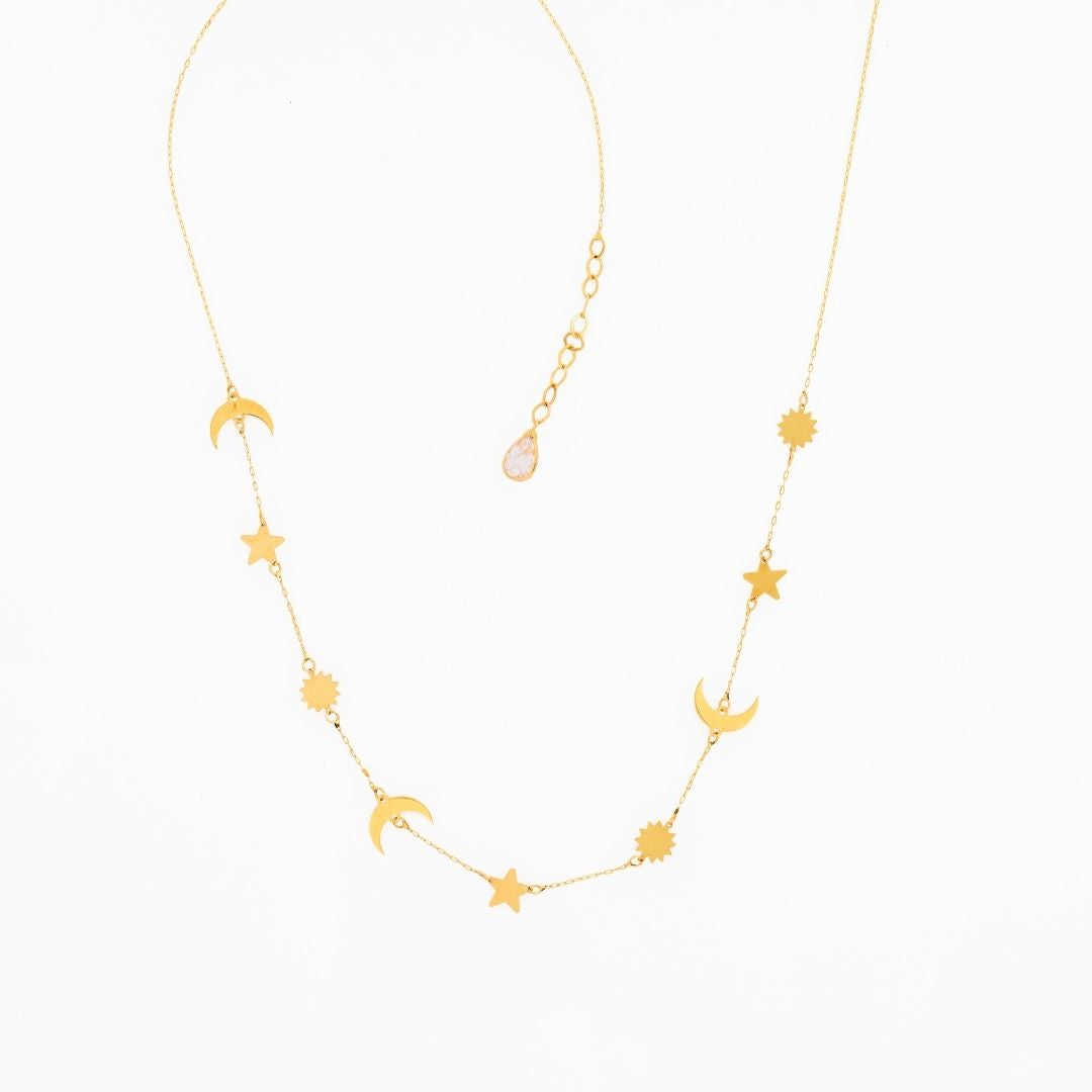 14K Gold Moon And Star Necklace