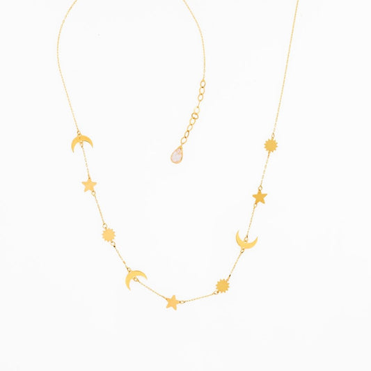 14K Gold Moon And Star Necklace