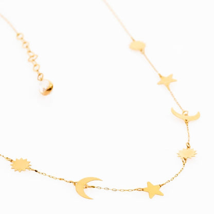 14K Gold Moon And Star Necklace