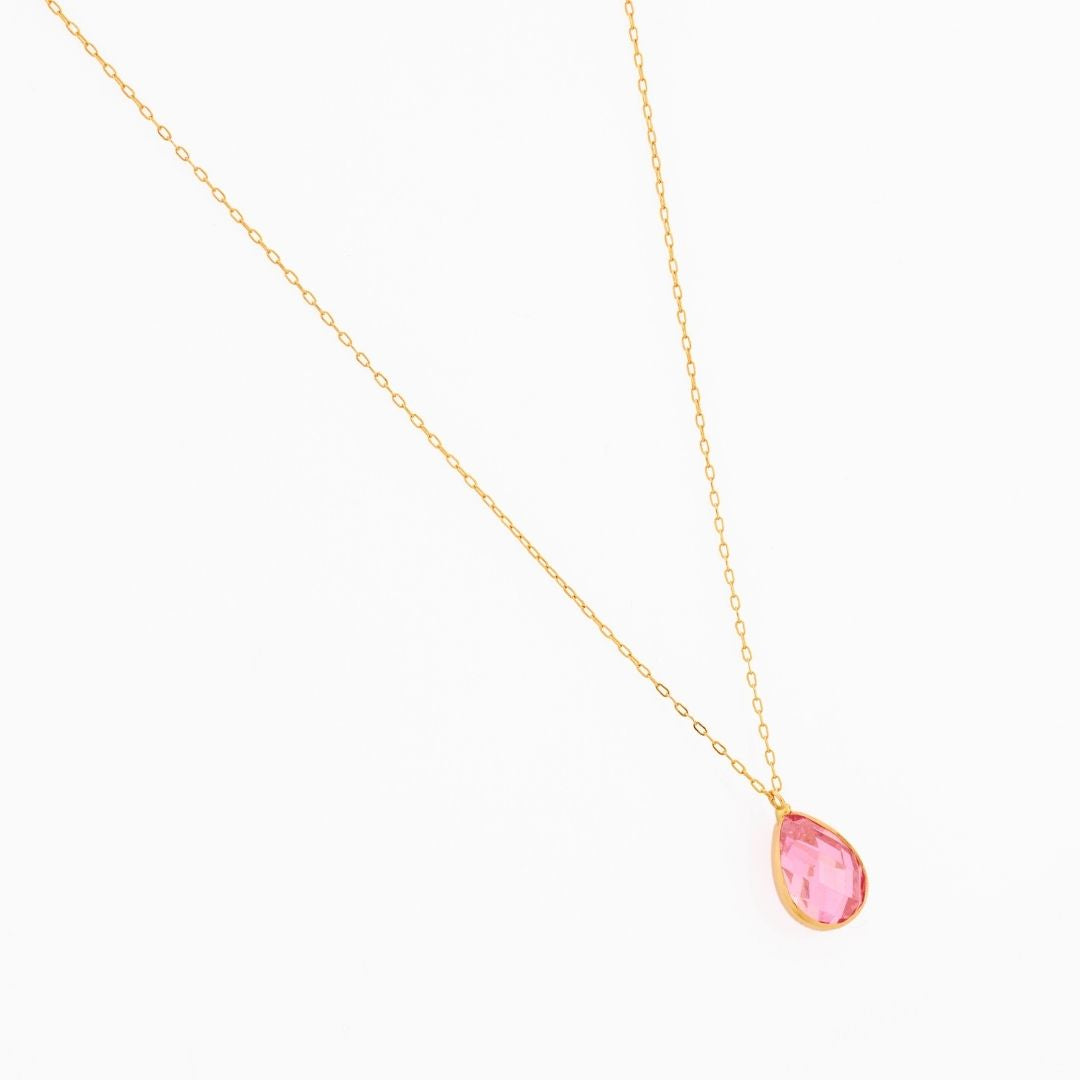 14K Gold Pink Gem Necklace