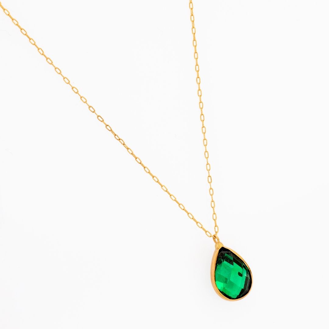 14K Gold Green Gem Necklace