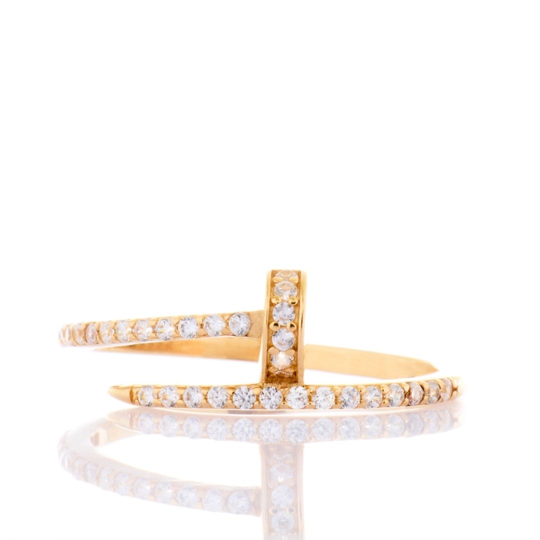 14K Gold Nail Ring With White Details