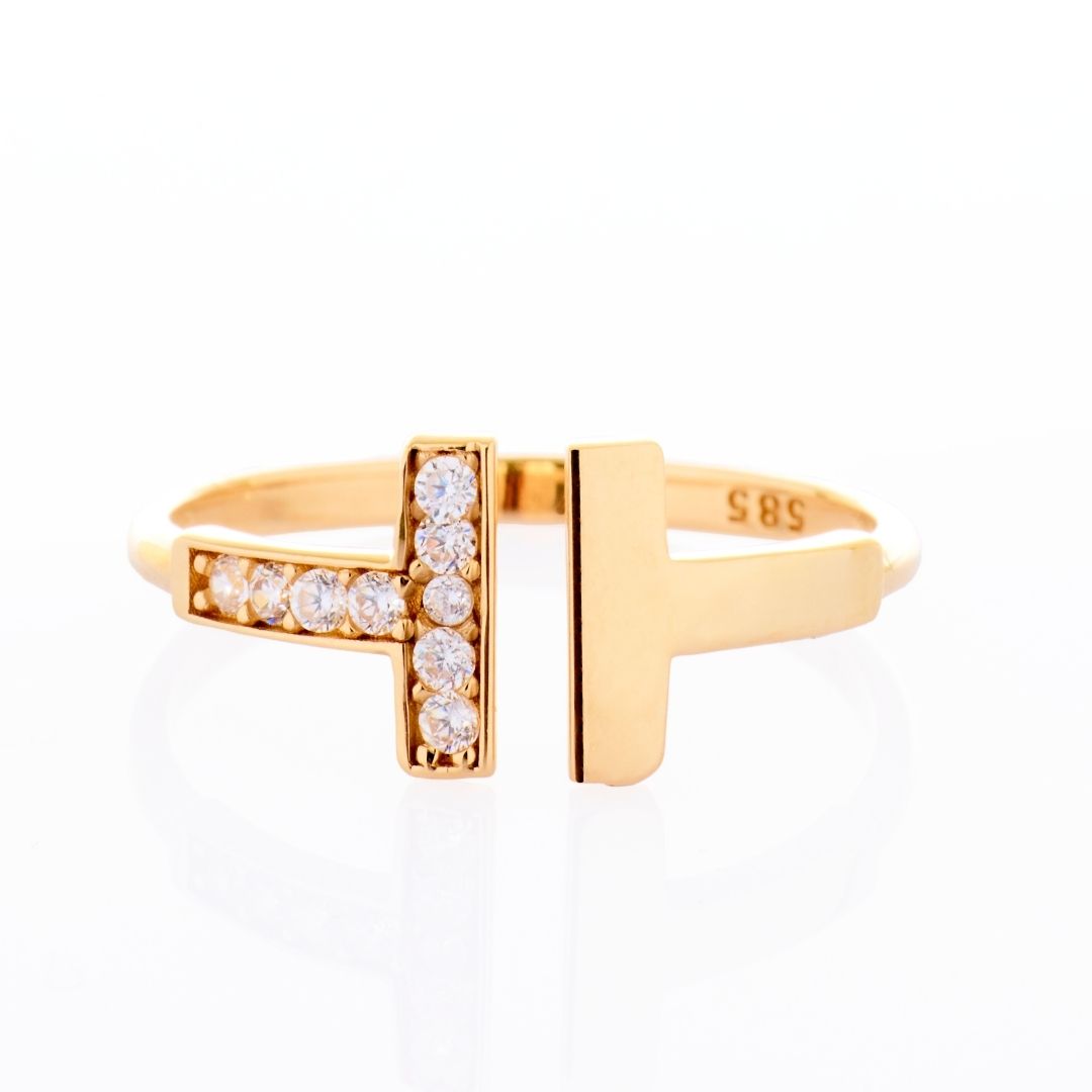 14k Gold Open Ring With White Details