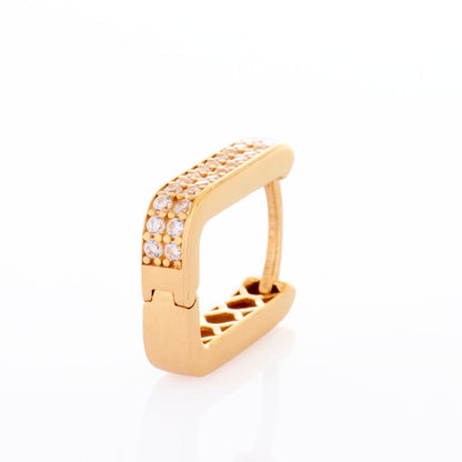 14K Gold Paper Clip Huggie Hoop Earrings With White Details