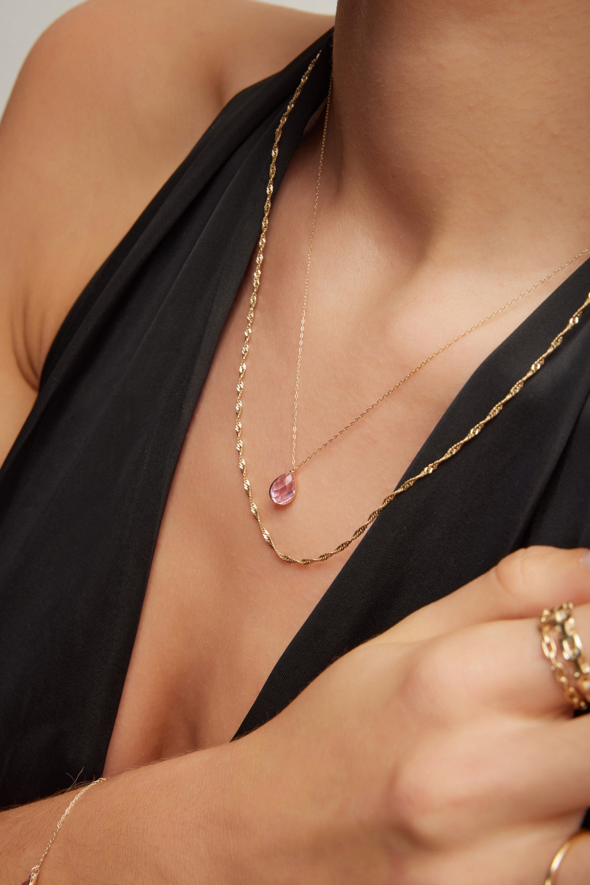 14K Gold Pink Gem Necklace